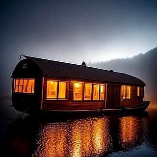 Old houseboat from a previous time.'