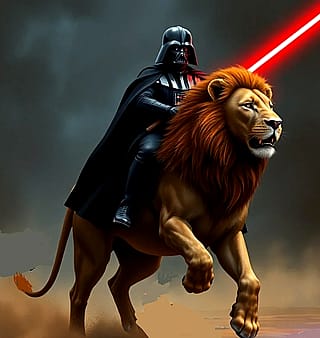 Darth Vader riding Mufasa'