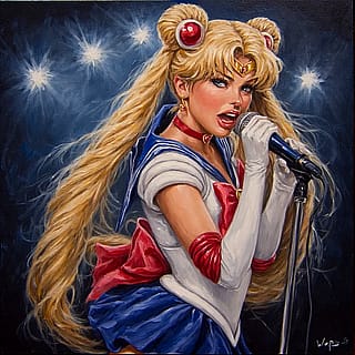 Sailor moon from sailor moon anime singing at a concert'