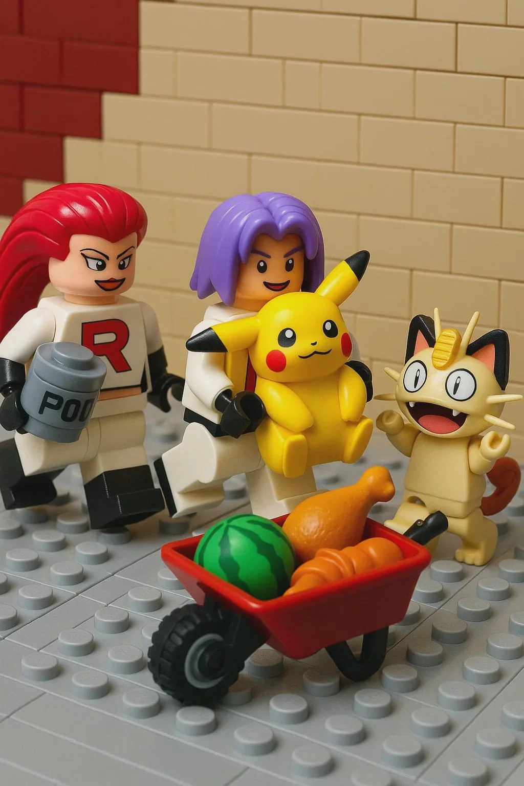Team Rocket stealing Pikachu and food. Lego version. picture 1 of 1