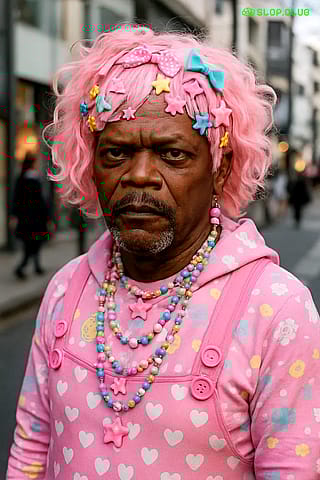Samuel L Jackson dressed as a Harajuku girl'