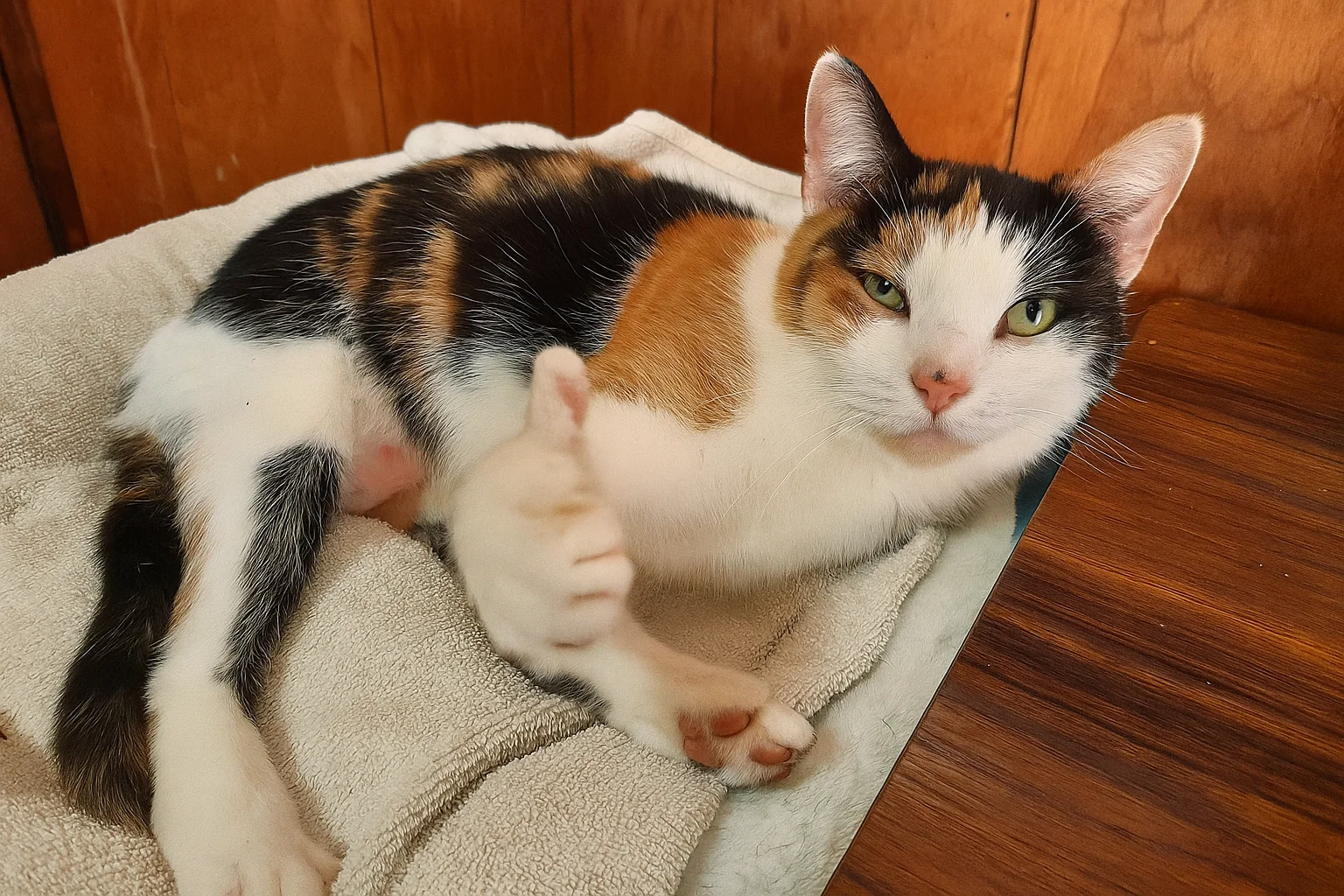 I asked Chat GPT to have my cat give me a thumbs up! I couldn't stop laughing for 5 mins. picture 2 of 2