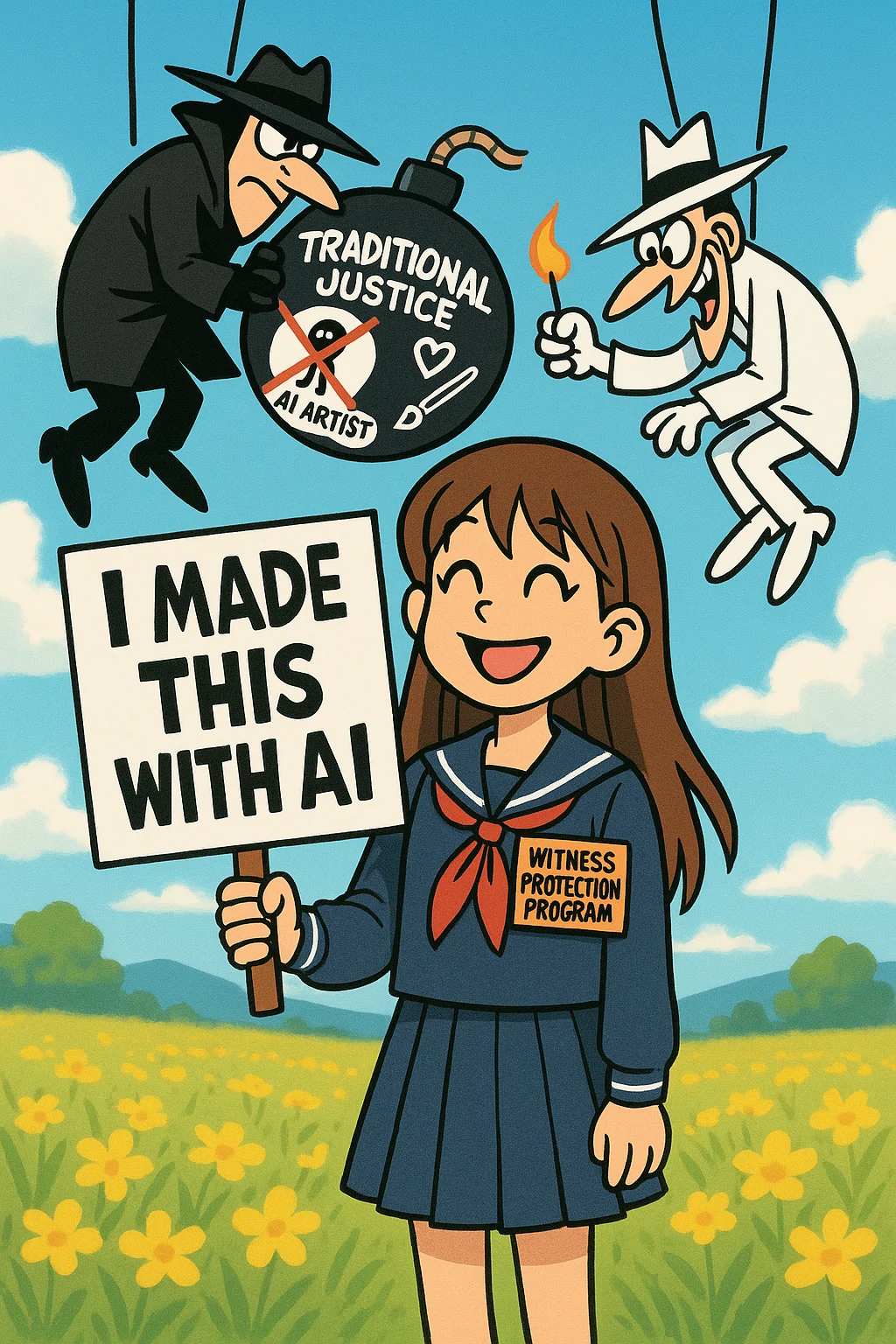 Parodies on the excessive anime "AI IS ART" signs in r/DefendingAIArt/ picture 2 of 6