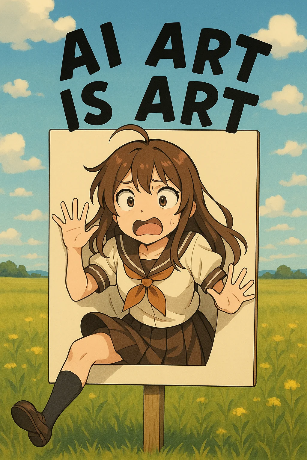 Parodies on the excessive anime "AI IS ART" signs in r/DefendingAIArt/ picture 3 of 6
