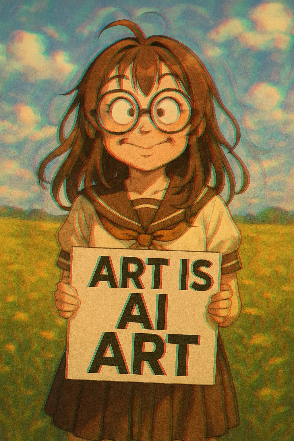 Parodies on the excessive anime "AI IS ART" signs in r/DefendingAIArt/ picture 4 of 6