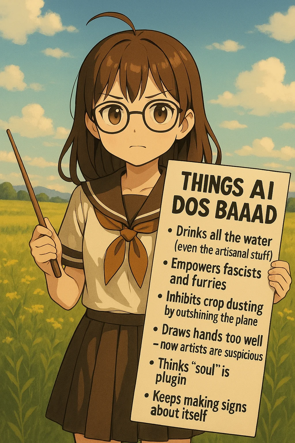Parodies on the excessive anime "AI IS ART" signs in r/DefendingAIArt/ picture 6 of 6