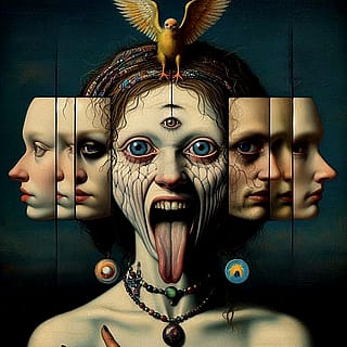 A tongue that speaks in broken dreams. A bird that watches, never screams.'
