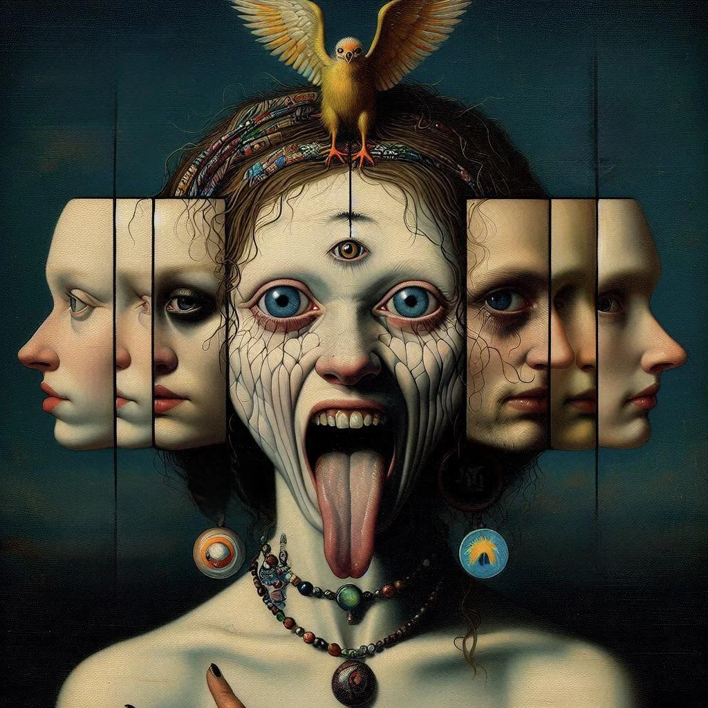 A tongue that speaks in broken dreams. A bird that watches, never screams. picture 1 of 1
