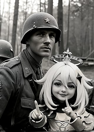 Found this, titled: Old photo of Paimon on the battlefield, circa 1943'