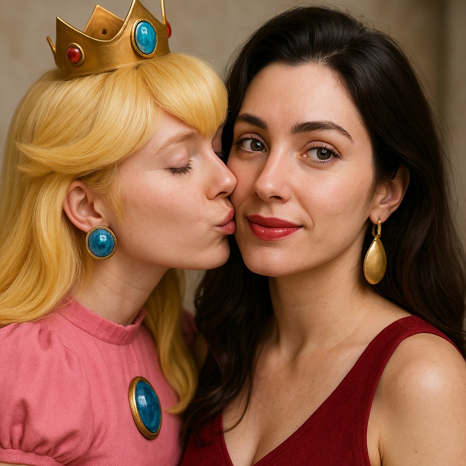 Princess Peach kissing Pauline in a cheek picture 1 of 1