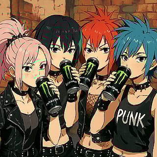Punk girls drinking monster'