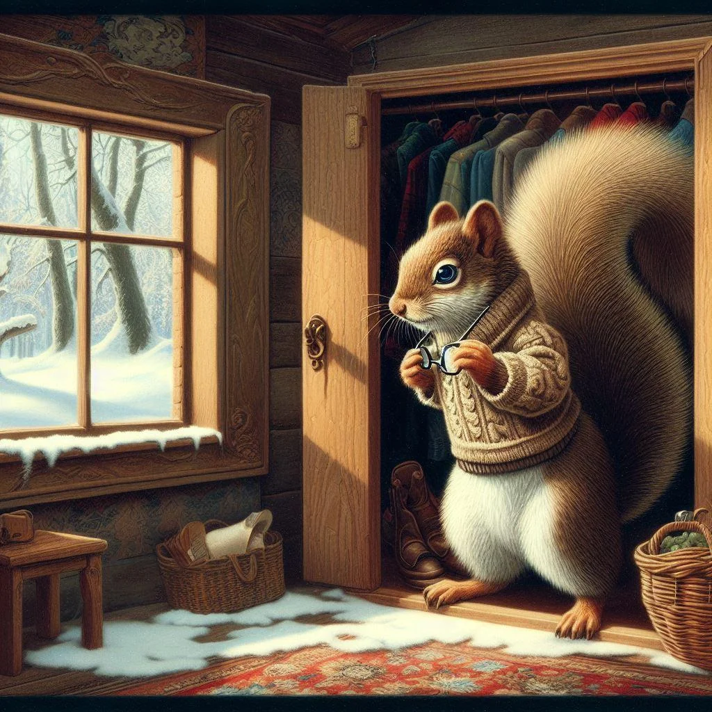 a squirel family who lives in their cozy cabin in the woods a day in their life picture 1 of 20