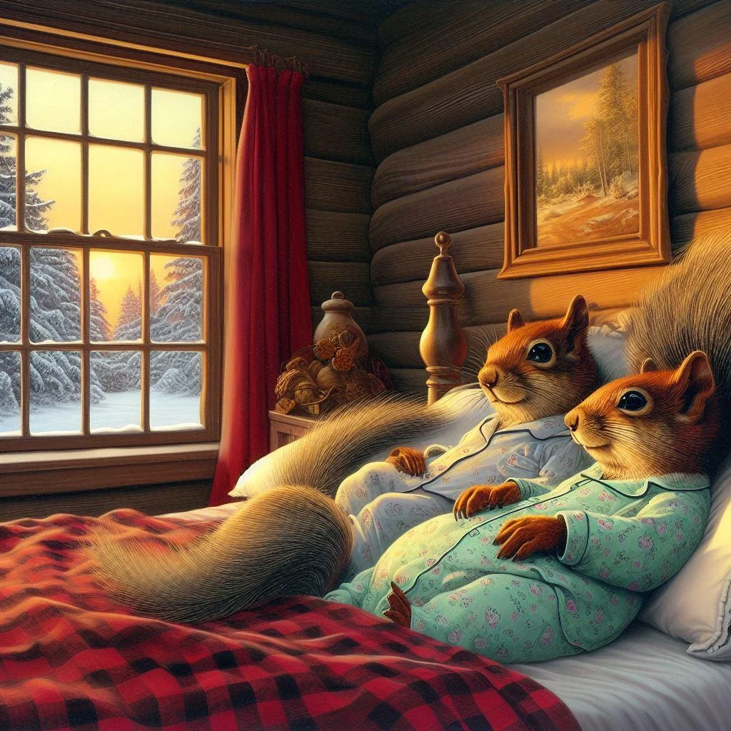 a squirel family who lives in their cozy cabin in the woods a day in their life picture 2 of 20