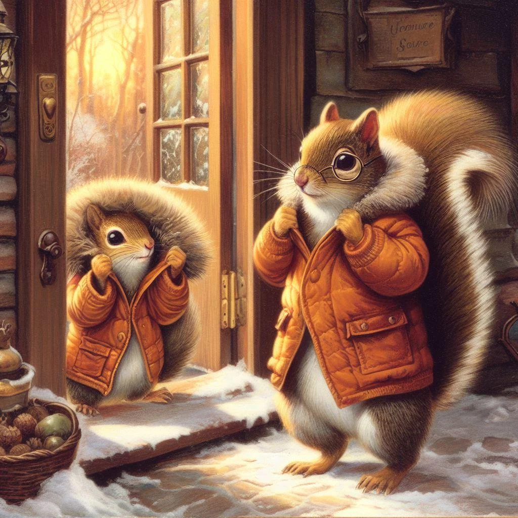 a squirel family who lives in their cozy cabin in the woods a day in their life picture 6 of 20