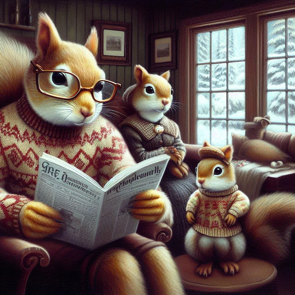 a squirel family who lives in their cozy cabin in the woods a day in their life picture 7 of 20