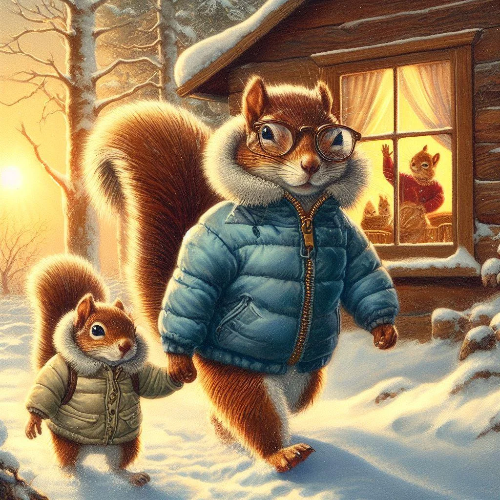 a squirel family who lives in their cozy cabin in the woods a day in their life picture 8 of 20