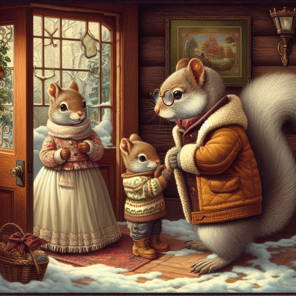 a squirel family who lives in their cozy cabin in the woods a day in their life picture 10 of 20