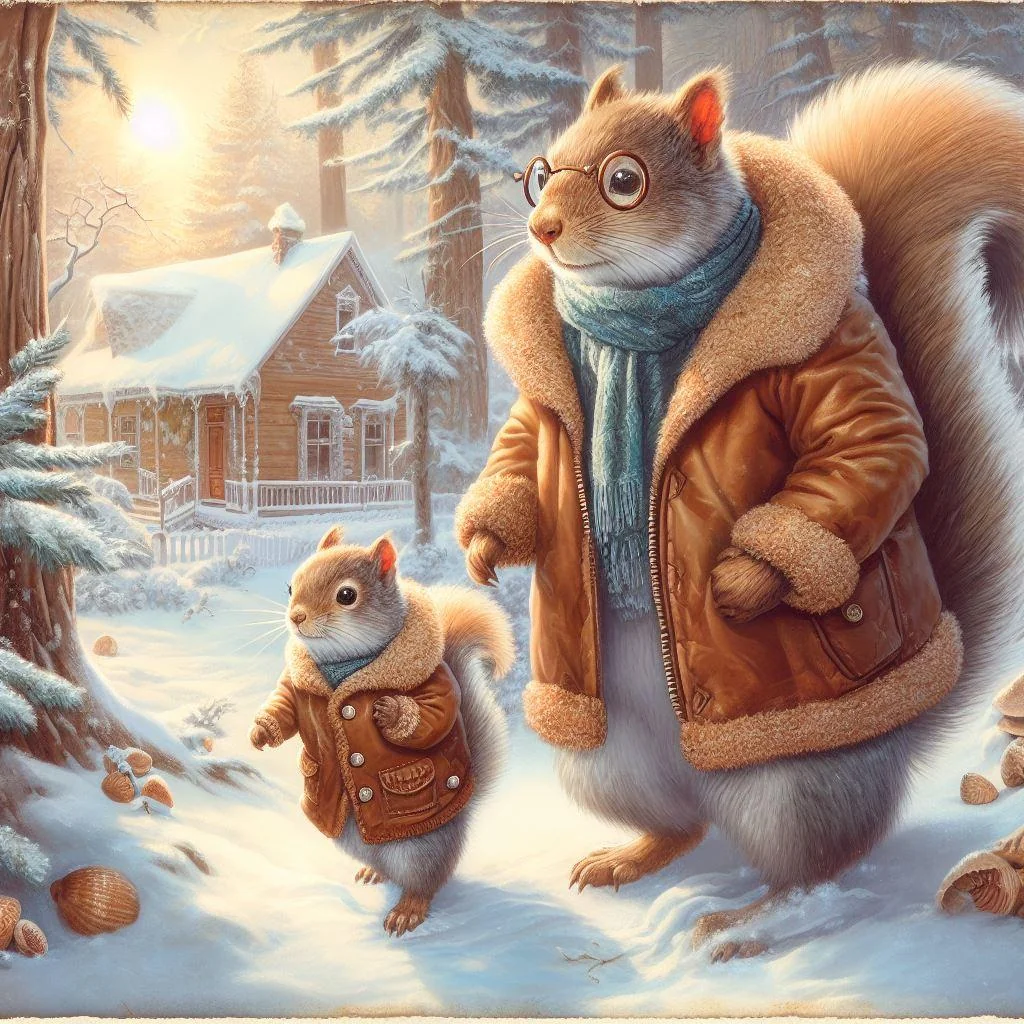 a squirel family who lives in their cozy cabin in the woods a day in their life picture 15 of 20