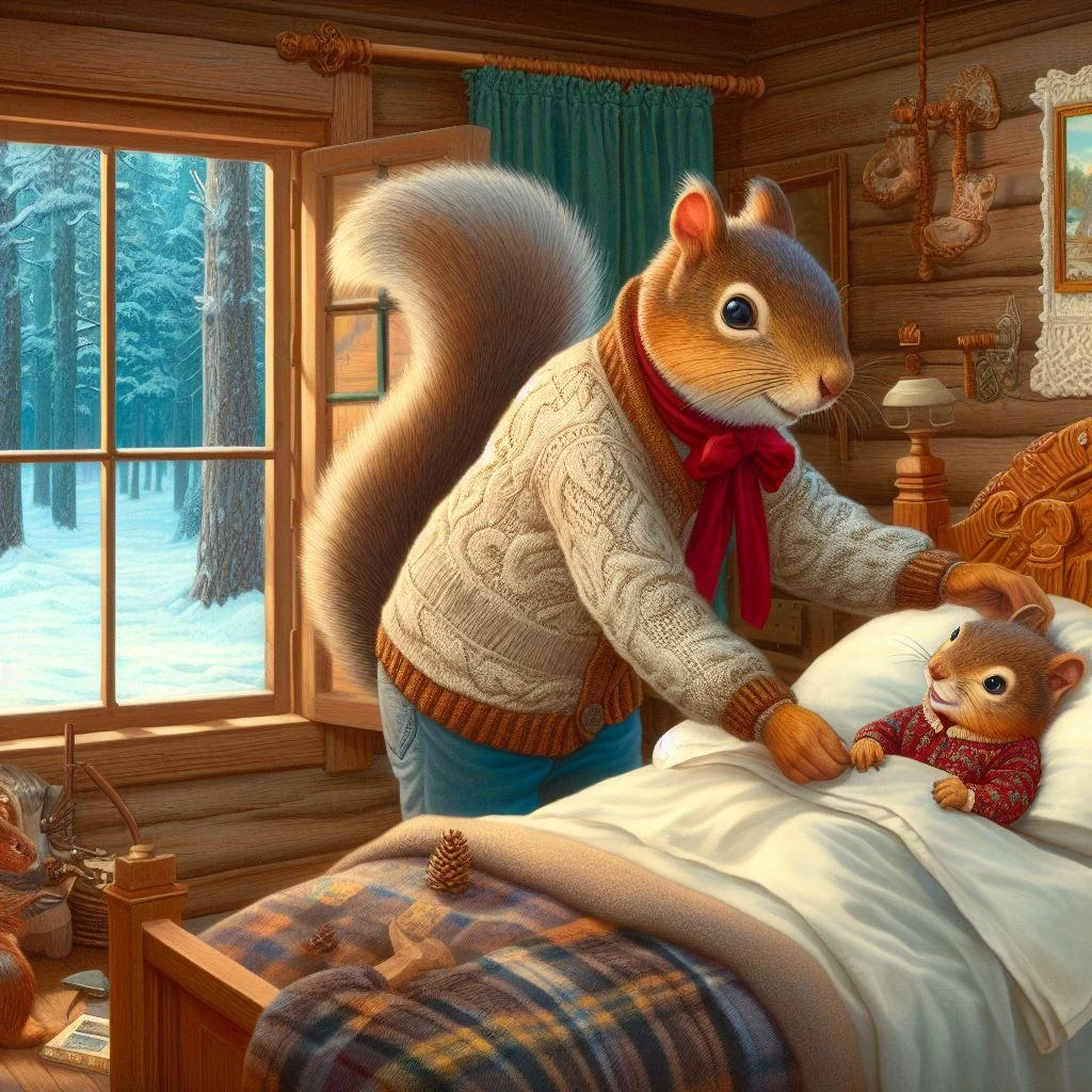 a squirel family who lives in their cozy cabin in the woods a day in their life picture 16 of 20