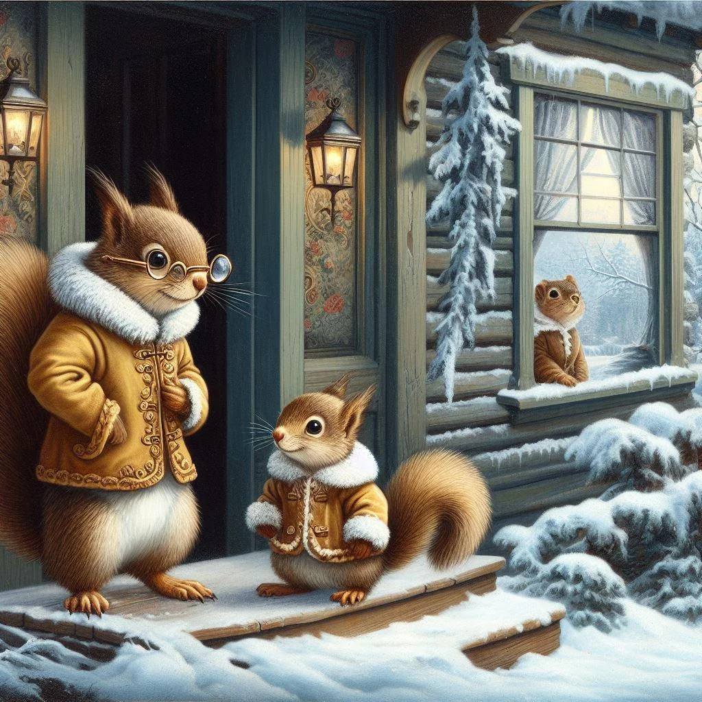 a squirel family who lives in their cozy cabin in the woods a day in their life picture 17 of 20