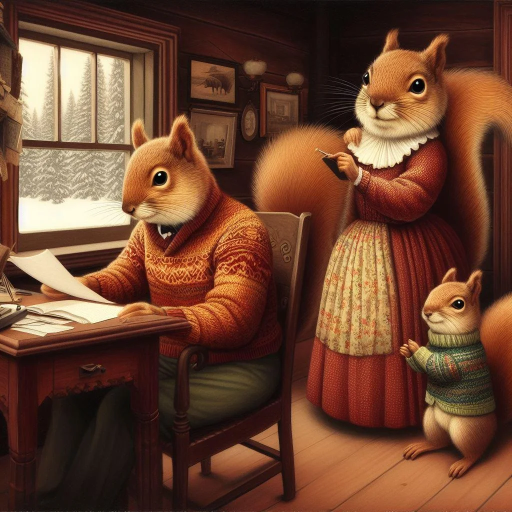 a squirel family who lives in their cozy cabin in the woods a day in their life picture 18 of 20