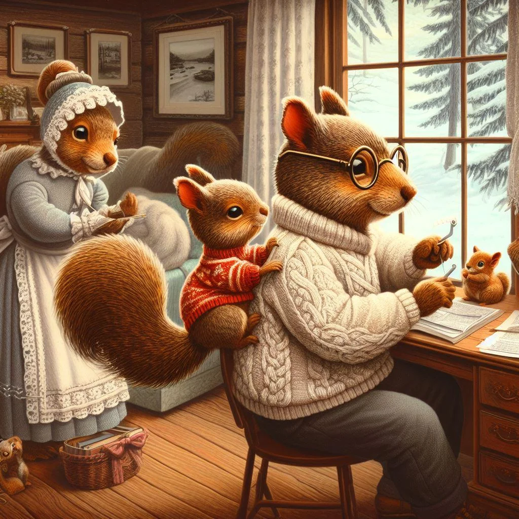 a squirel family who lives in their cozy cabin in the woods a day in their life picture 20 of 20