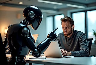 Robot Manager Explaining to His Subordinate What's Wrong With His Code'