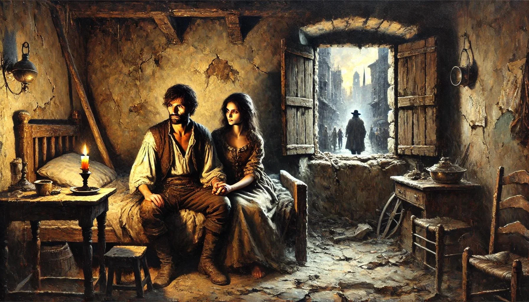 Man and Woman inside Cottage different painting styles picture 1 of 9