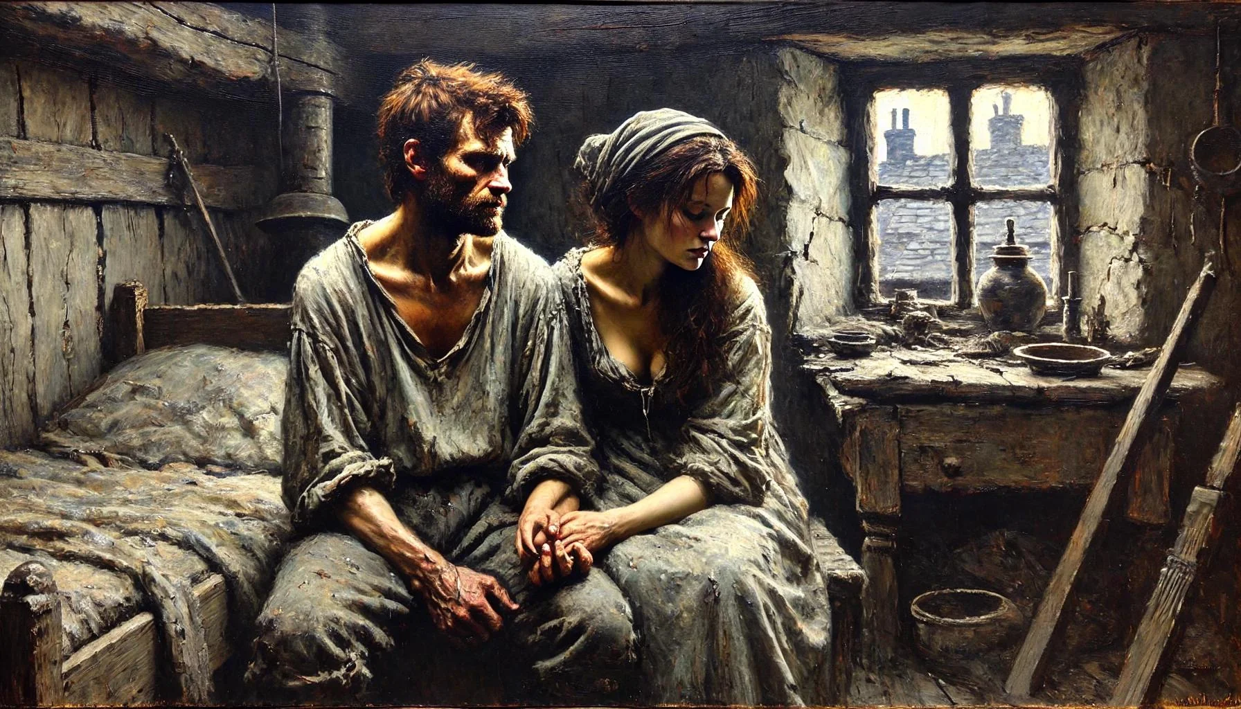 Man and Woman inside Cottage different painting styles picture 2 of 9