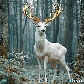 A White Deer With Shimmering Gold Antlers'