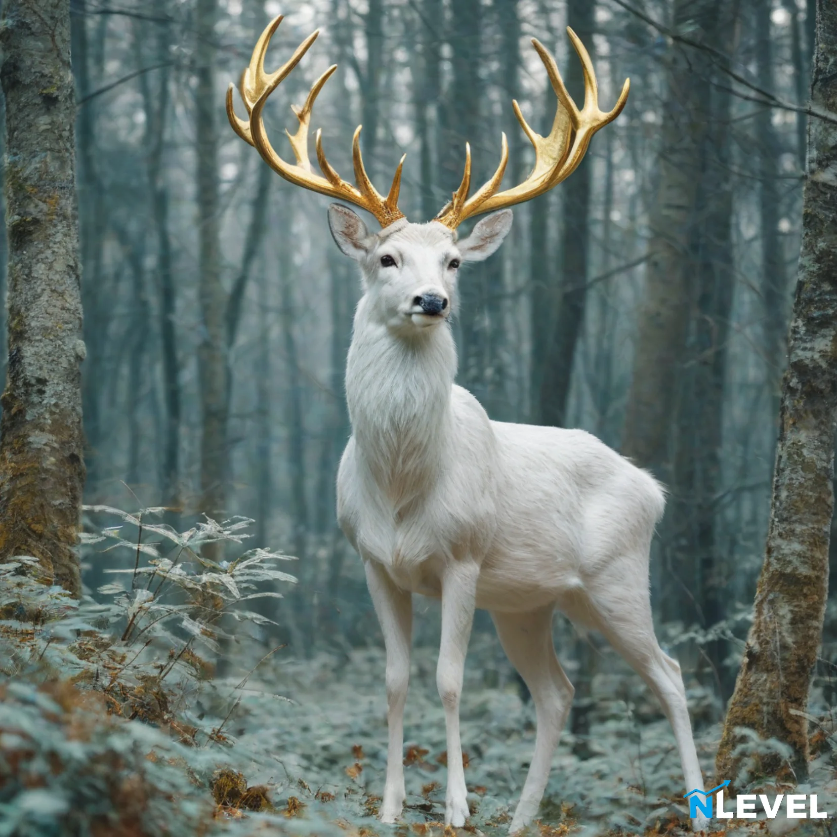 A White Deer With Shimmering Gold Antlers picture 1 of 1