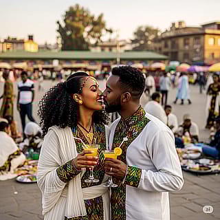 Two young Ethiopians having a cocktail in Addis Abeba'