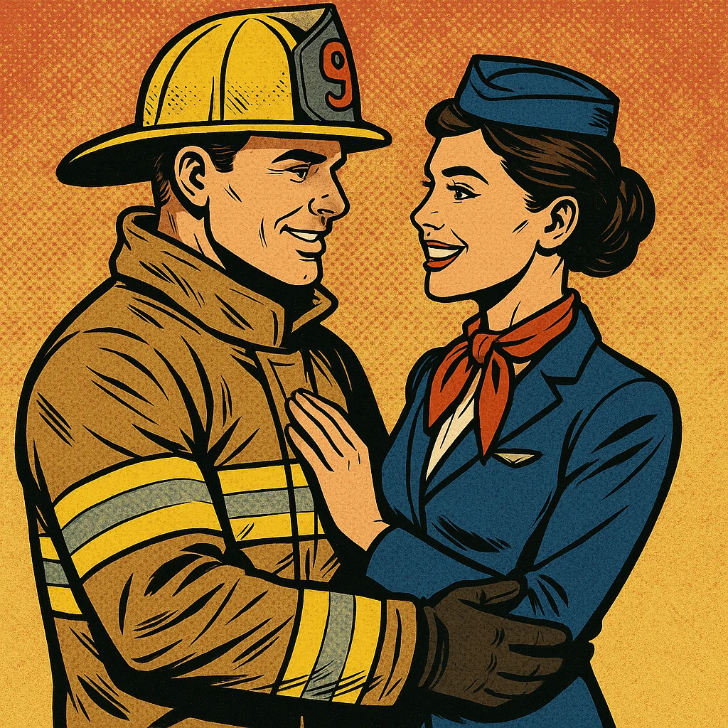 Firefighter and flight attendant comic book style picture 2 of 4