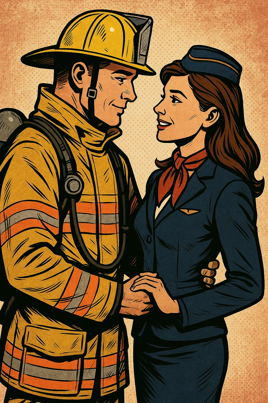 Firefighter and flight attendant comic book style picture 4 of 4