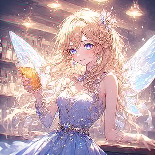 Fairy getting drunk at a bar'