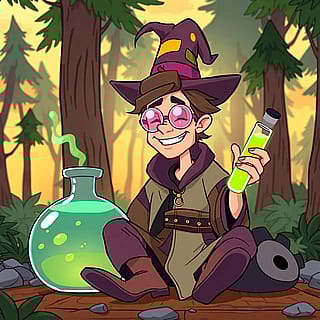 The young alchemist enjoying some delightful "remedies."'