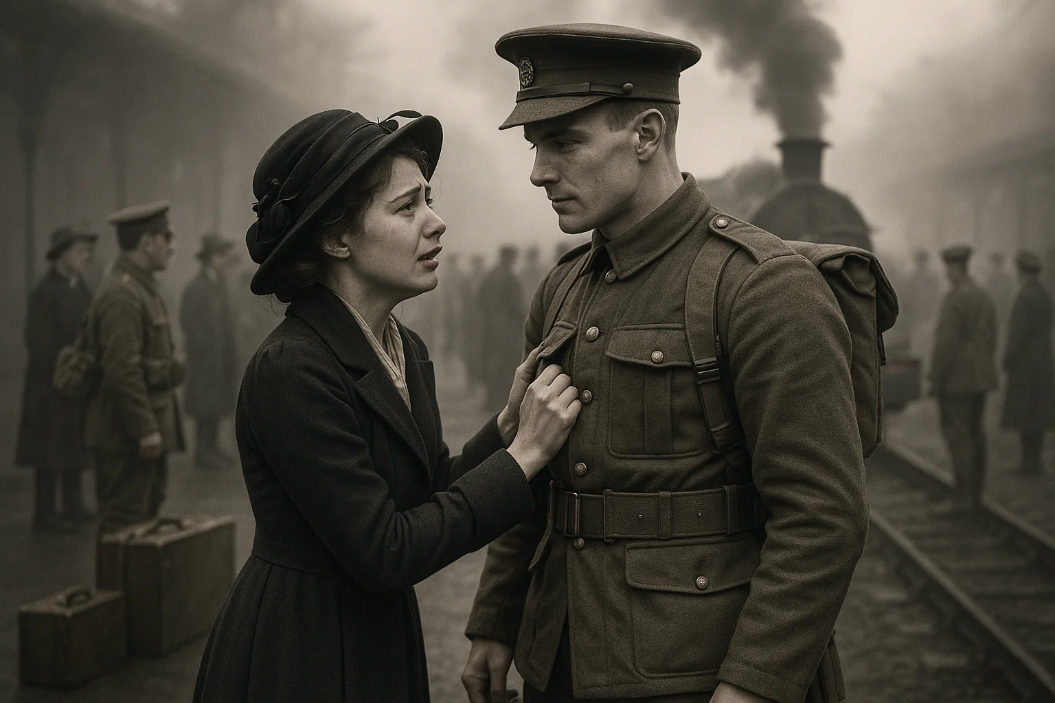Girlfriend pleads with her boyfriend not to go to the Western Front, WW1 picture 1 of 1