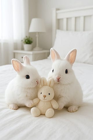 Cute Bunnies on bed!'