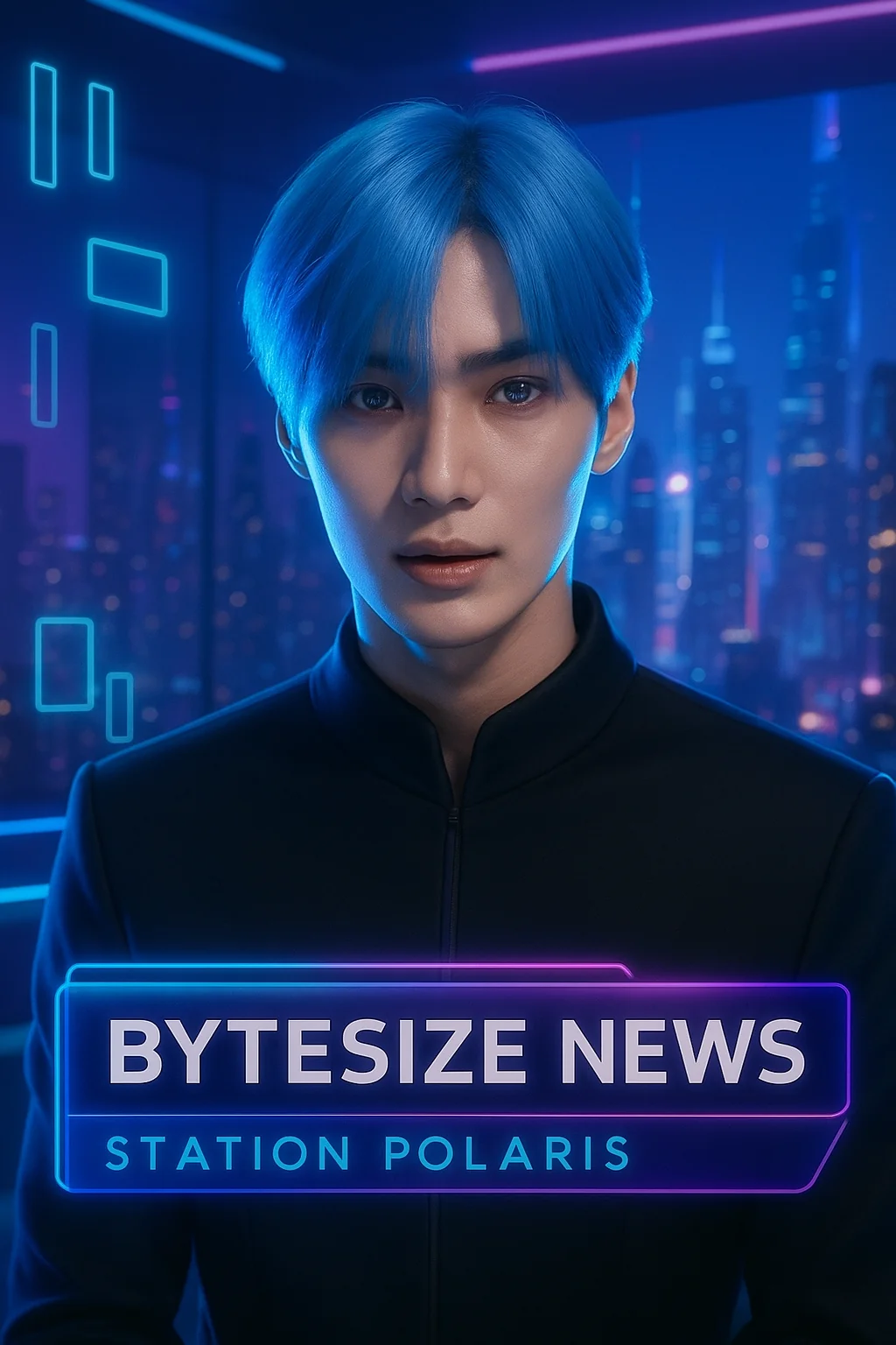 Cyberpunk News Anchor in Neon Studio picture 1 of 1