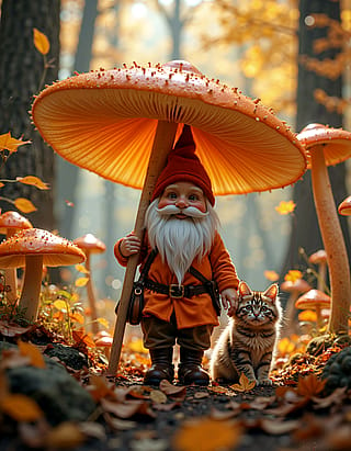 Classic gnome with cat, 9K'