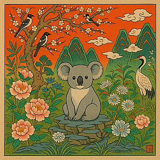 Minhwa × AGI – Korean Folk Pop Art, Emotional Wave – Koala Series by Taehwa'