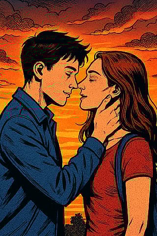 Young love in the sunset'