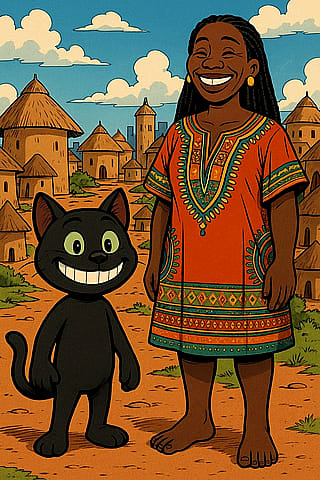 Comic Book Pixar Kitten Around African Setting Scene [Galaxy AI].'