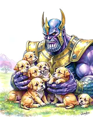 Thanos with puppies.'