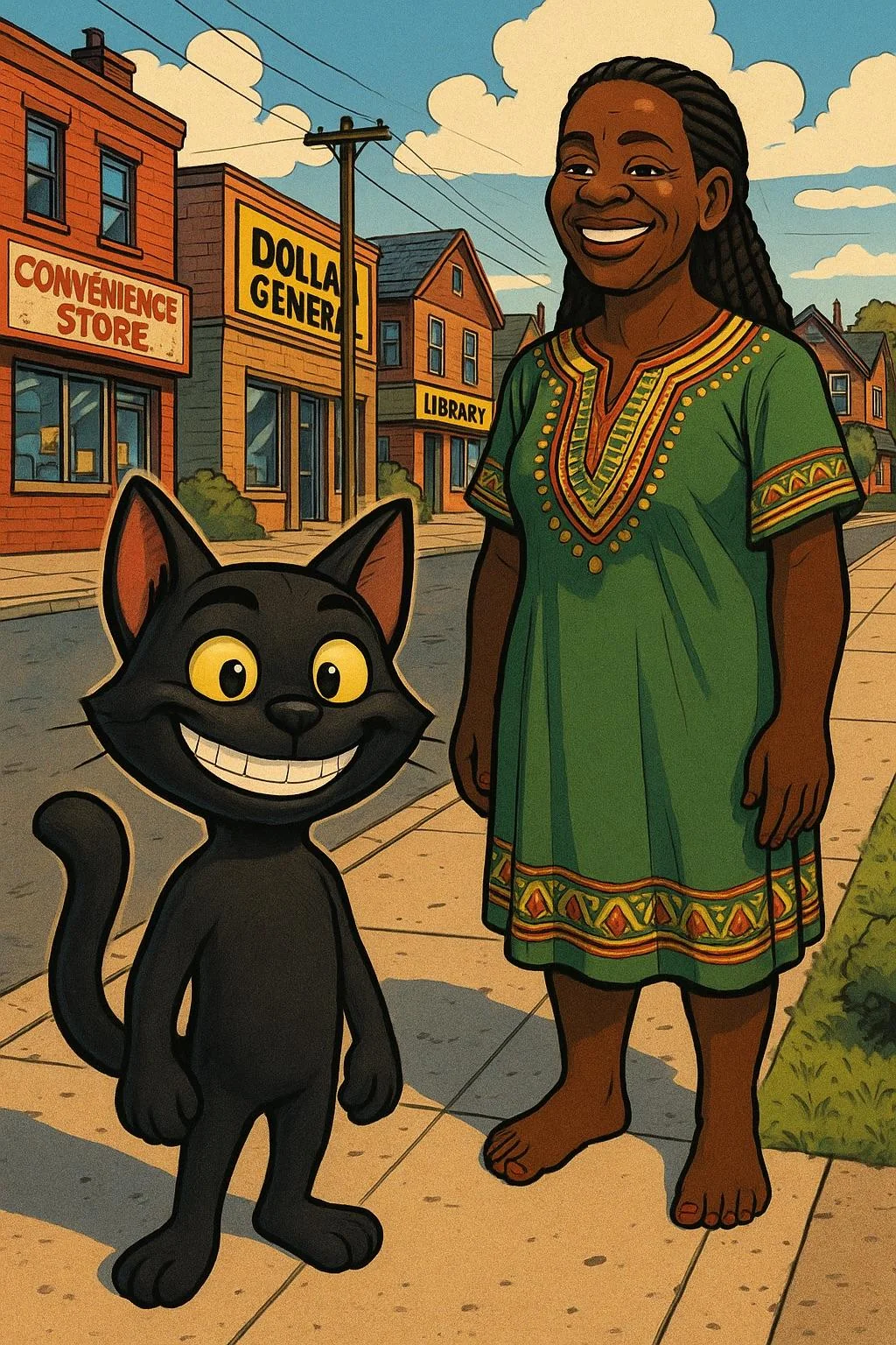 ChatGPT Comic Pixar Kitten Around African Scene. picture 1 of 4