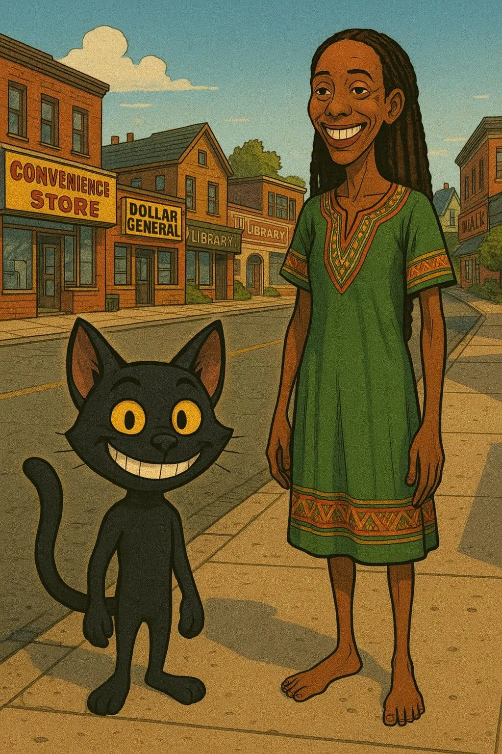 ChatGPT Comic Pixar Kitten Around African Scene. picture 2 of 4