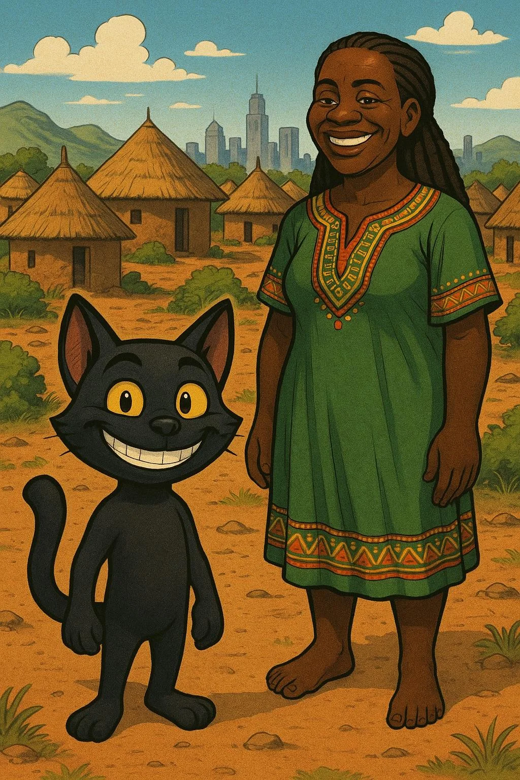 ChatGPT Comic Pixar Kitten Around African Scene. picture 3 of 4