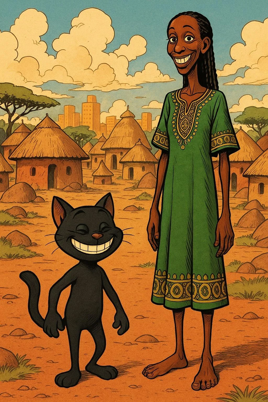 ChatGPT Comic Pixar Kitten Around African Scene. picture 4 of 4