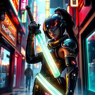 Neon Street Samurai - AI generated image'