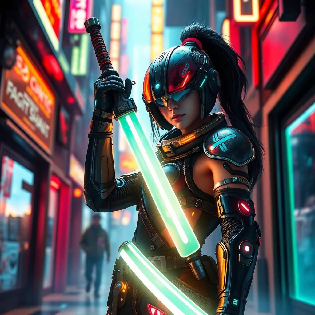 Neon Street Samurai - AI generated image picture 1 of 1